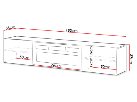 wymiary szafki RTV z kominkiem Ziremo