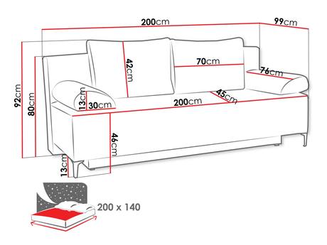 kanapa rozkładana Sowir - wymiary