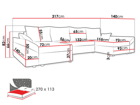 narożnik Peltata U - wymiary narożnik sztruks
