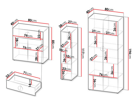 wymiary zestawu mebli Menoze I