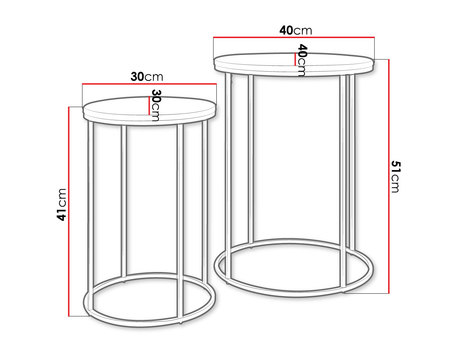 zestaw stolików kawowych Maliko Mini - wymiary